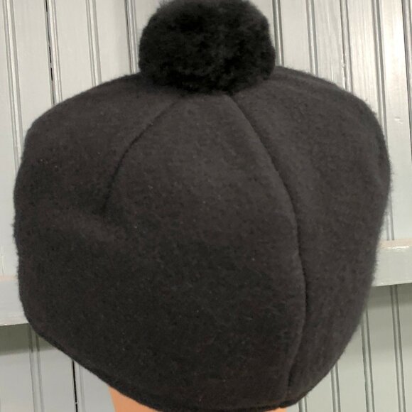 Black Fleece Hunting Trapper Pom Made In USA Ear Flaps 7 3/8 Langenberg Hat Cap - Picture 4 of 10